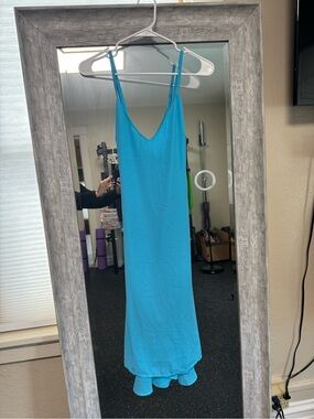 Cupshe Bright Aqua Slip Dress with adjustable Spaghetti Straps
